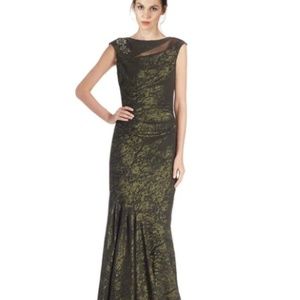 Teri Jon Beaded Shoulder Sleeveless Evening Gown